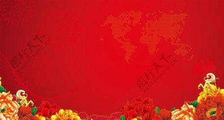 大红底纹国花牡丹广告背景