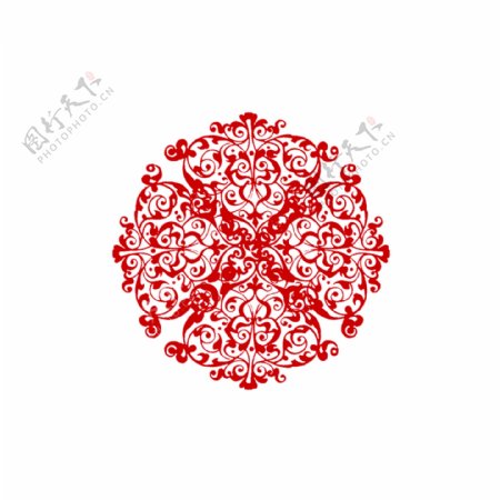 中国风红色花纹窗花装饰素材设计