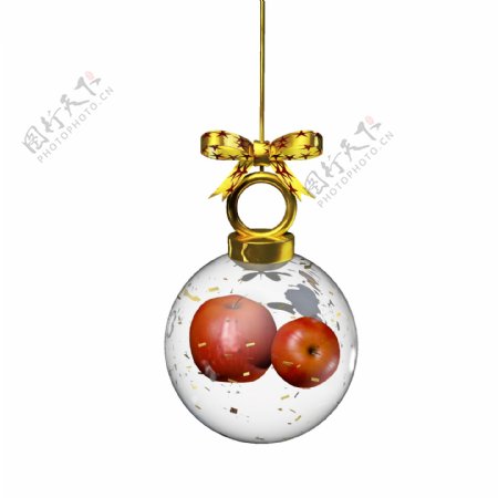 金色圣诞元素水晶玻璃球挂件之苹果