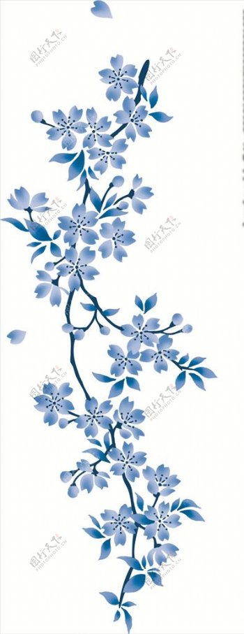 中国风青花瓷图案psd花朵39