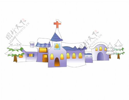 卡通冬季教堂元素