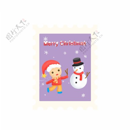 卡通可爱圣诞节邮票贴纸堆雪人元素