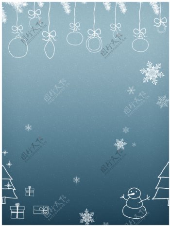 原创可爱小清新线条画蓝色圣诞节背景