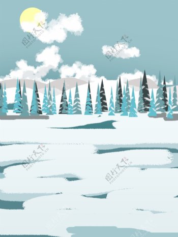 唯美节气小雪雪地树木背景