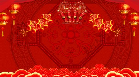 红色喜庆猪年春节展板背景
