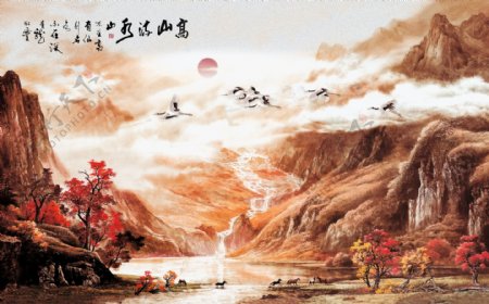 中式水墨国画玄关屏风背景底纹素