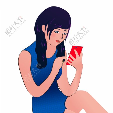 手机购物的女性手绘人物设计