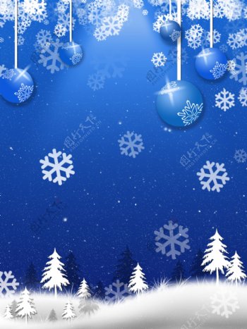 原创蓝色圣诞唯美浪漫雪地背景