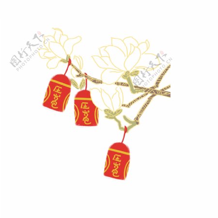 中国风流光溢彩植物和红包设计