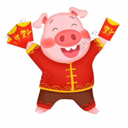中国风猪年发红包的猪