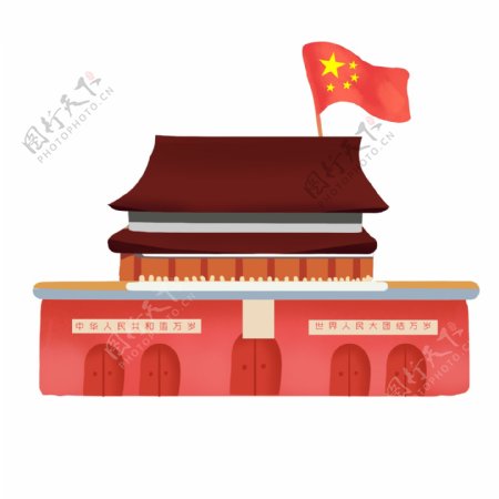 天安门建筑喜庆俯视党徽北京中国手绘插画