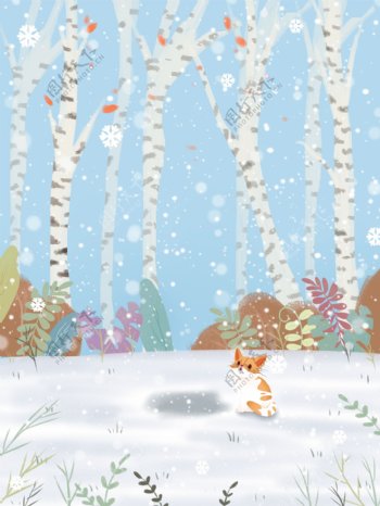 彩绘大雪节气树林雪地背景设计