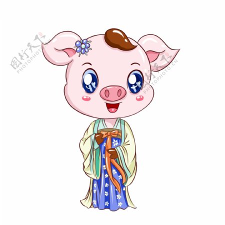 猪年手绘可爱卡通古装小猪形象
