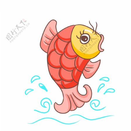 手绘鲤鱼跳水插画