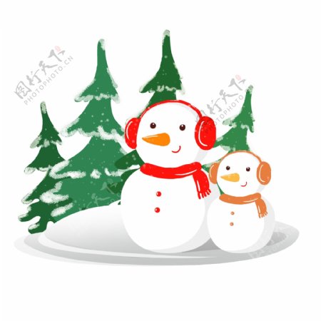 圣诞节卡通手绘小雪人