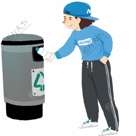 卡通手绘扔垃圾的女孩人物设计