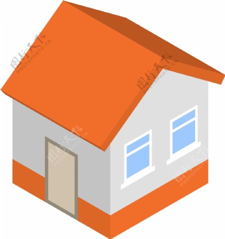 2.5D风格橙色房屋建筑元素可商用