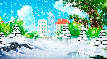 彩绘冬雪小雪背景设计