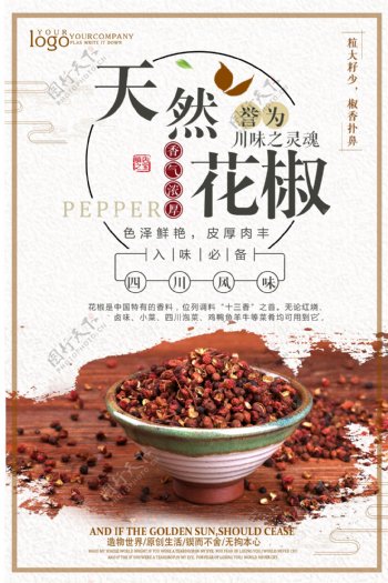 中国风简约天然花椒调味品海报设计