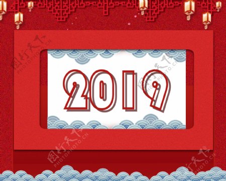 红色中国风卡纸横版2019台历