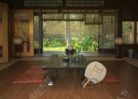 日系茶厅3D效果图模型