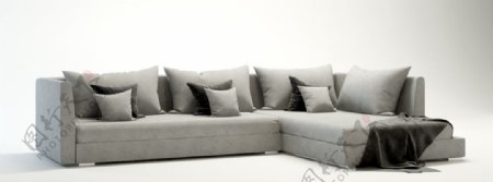现代灰色舒适多人沙发3d模型