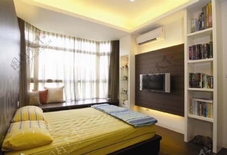 现代简约欧式风格棕色卧室电视背景墙效果图