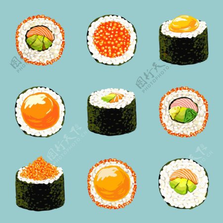 鱼子料理食物寿司矢量图