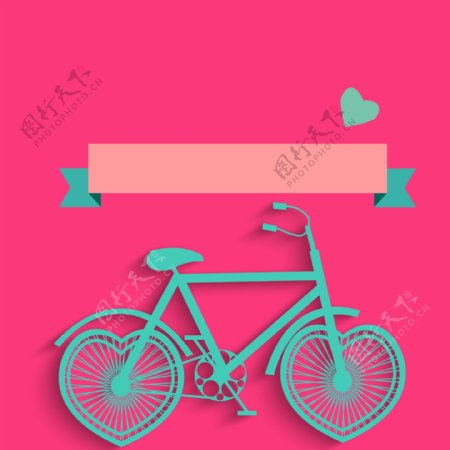 粉色自行车浪漫海报矢量背景素材