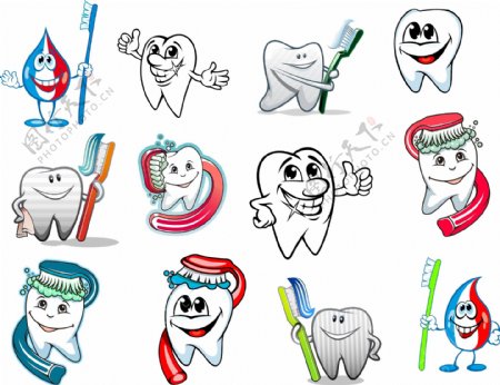 卡通牙医诊所及保护牙齿系列矢量素材