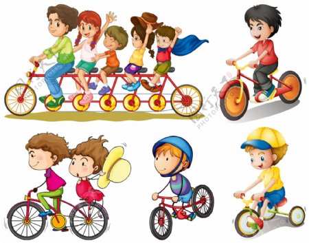 卡通儿童骑单车矢量素材