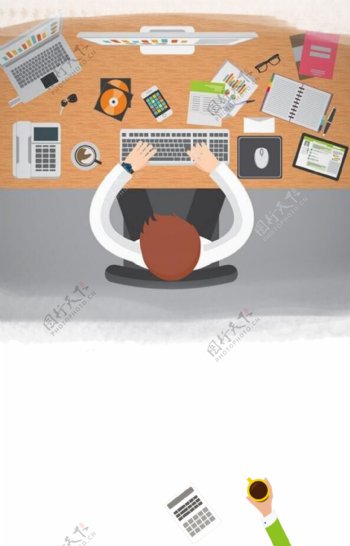 卡通手绘商务办公室电脑背景