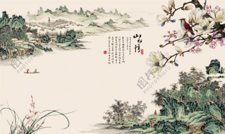 中国风植物风景山水画