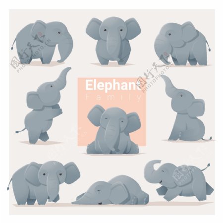 可爱小象卡通大象矢量图