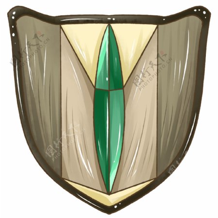 商用手绘绿宝石骑士盾牌绿色元素