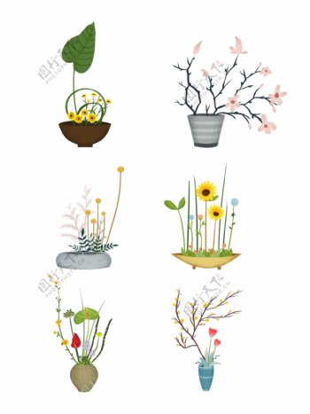 手绘花草植物插画盆栽文艺风绿植可商用元素