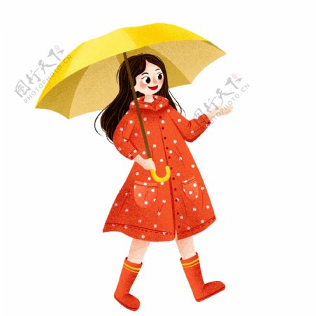 撑着雨伞的女孩图案元素