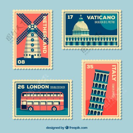 创意环球旅游邮票