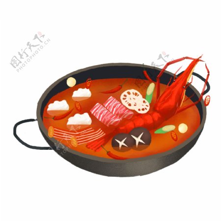 手绘小龙虾海鲜汤美食设计