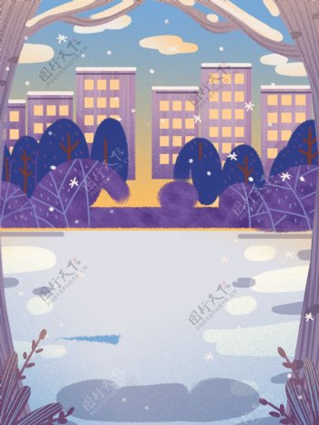 冬季紫色雪地背景设计