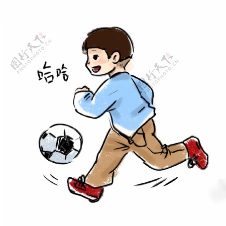 小学生清新校园风奔跑男孩子踢足球运动跑步