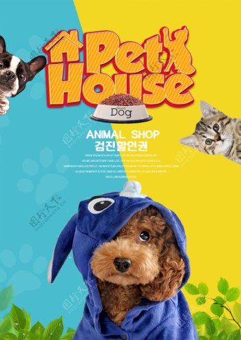 可爱时尚韩国宠物医院宣传海报