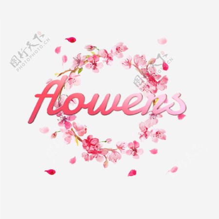 美丽的花朵抽象字体与粉红色的花环
