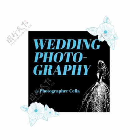 蓝色婚礼摄影卡与简单的字体