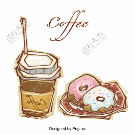 美丽可爱的卡通手绘咖啡休闲饮料