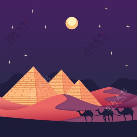 沙漠夜景插画