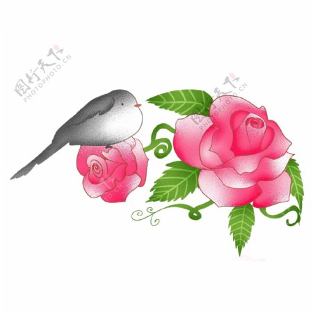欧式玫瑰发光卡通小鸟