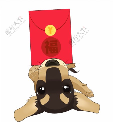 狗年春节手绘卡通中国风清新可爱小狗发红包