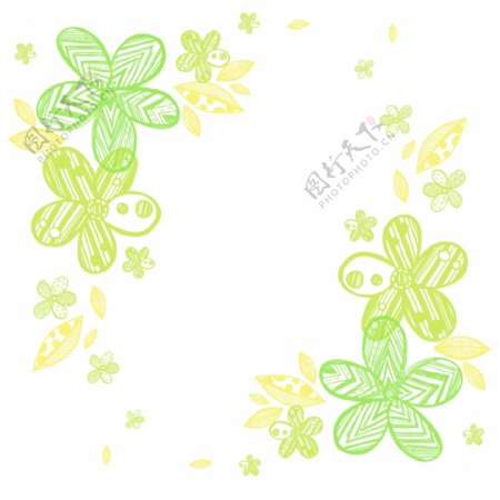 手绘线条绿色花朵