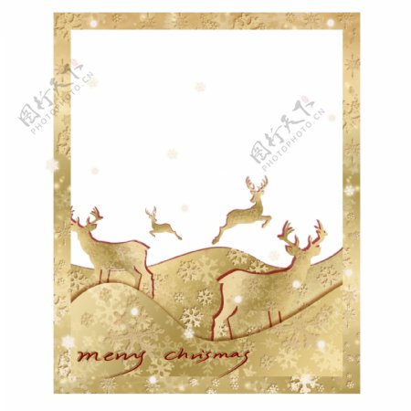 圣诞金色系边框麋鹿下雪圣诞夜边框